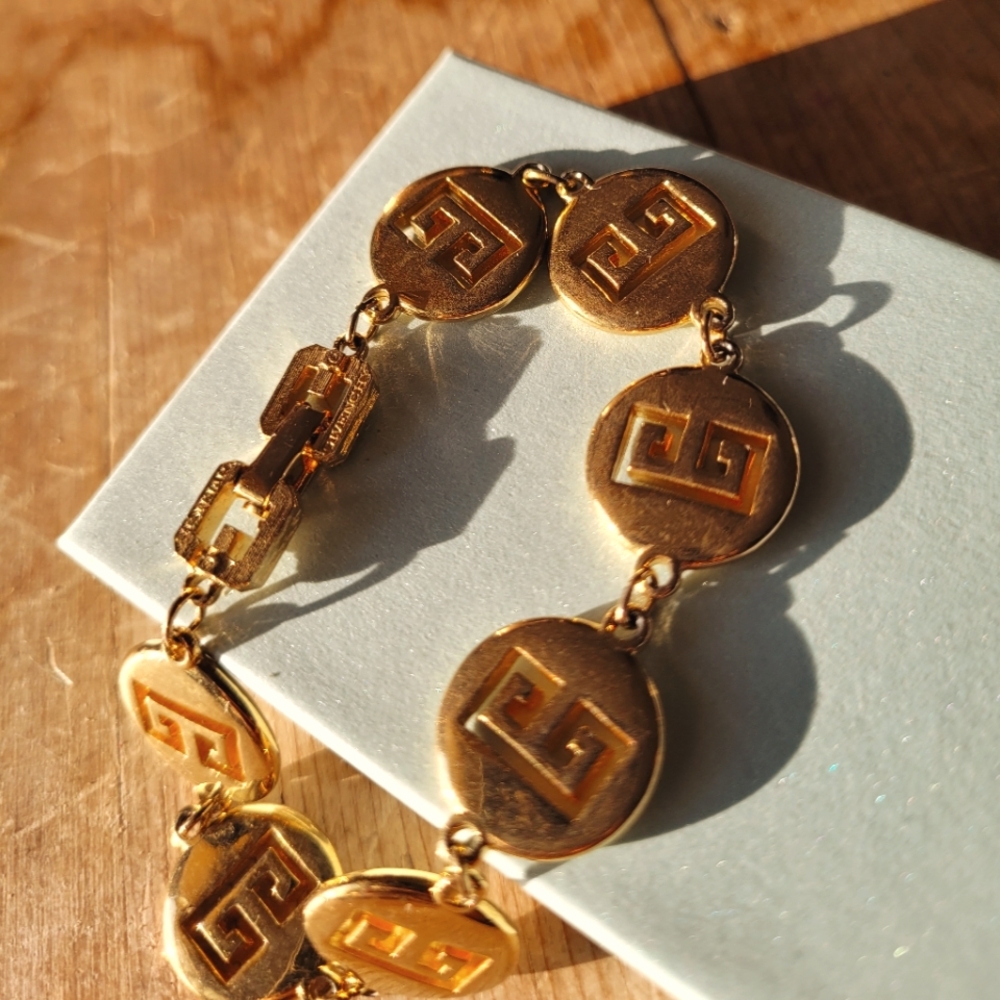 GIVENCHY Vintage Gold Logo Coin Medallion Bracelet